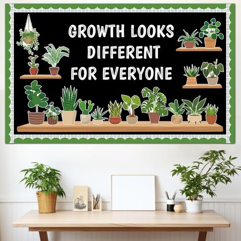 77 Pcs Spring Greenery Classroom Bulletin Board Decoration Potted Plant Bulletin Board Set Greenery Inspirational Classroom Decor Motivational Plant Bookshelf Cutout for Back to School Home Wall Decor in Saudi Arabia