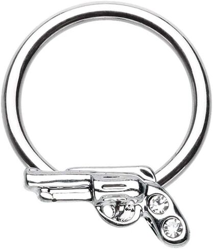 Pierced Owl - 16GA Stainless Steel CZ Crystal Revolver Gun Pistol Septum Cartilage Helix Tragus Daith Captive Bead Ring in Saudi Arabia