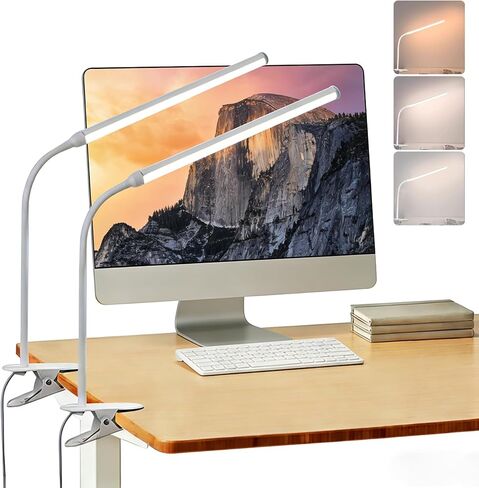 2 Pack LED Desk Lamp with Clamp,Eye-Caring Clip on Lights for Home Office Study Reading,3 Modes 10 Brightness,Long Flexible Goose-Neck,Swing Arm Architect Task Table Lamps with USB Adapter in Saudi Arabia