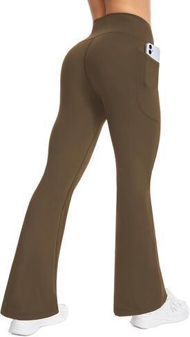 Women's High Waist Yoga Pants, with Side Pockets Flared Leggings, Workout Bell Bottoms in Saudi Arabia