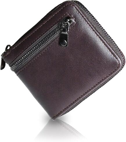 Men's Zipper Leather Wallet with Extra Capacity Flip Secure Coin Pocket Compartments with Multiple Card Slots (black) in Saudi Arabia