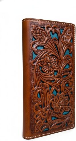 Men’s Long Leather Wallet – Laser Cut Floral Rodeo Bifold in Multiple Colors – Western Checkbook Wallet for Cowboys, Ranchers & Western Gifts in Saudi Arabia