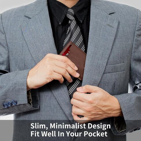 Genuine Leather Bifold Wallet for Men, Slim, RFID Blocking Card Holder Wallet, Minimalist Front Pocket Mens Wallet with Money Clip, ID Window (Brown) in Kuwait