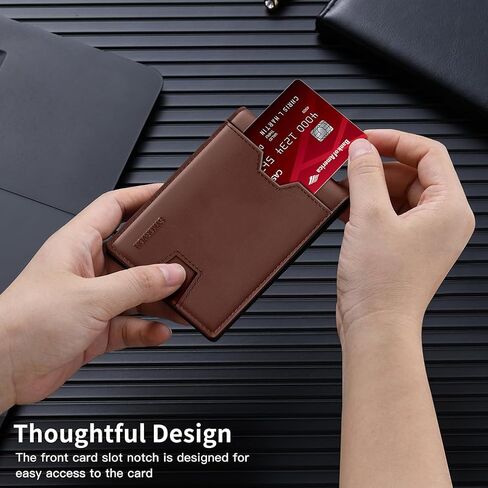 Genuine Leather Bifold Wallet for Men, Slim, RFID Blocking Card Holder Wallet, Minimalist Front Pocket Mens Wallet with Money Clip, ID Window (Brown) in Kuwait