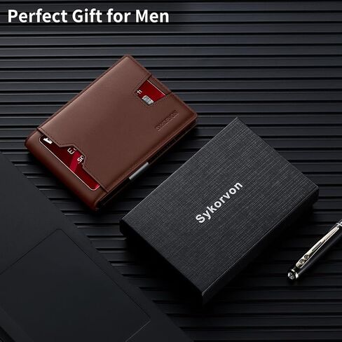 Genuine Leather Bifold Wallet for Men, Slim, RFID Blocking Card Holder Wallet, Minimalist Front Pocket Mens Wallet with Money Clip, ID Window (Brown) in Kuwait