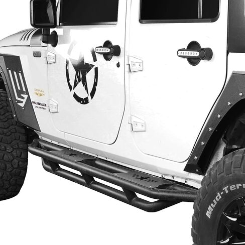 Hooke Road Wrangler JK Running Boards 4 Door Tube Side Steps Nerf Bar for 2007-2018 Jeep Wrangler JK Unlimited 4 Doors Only (Textured Black Heavy Duty) in Saudi Arabia