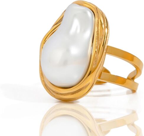 Boho Red Heart Gold Band Rings Pearl Ring, Dainty Adjustable Statement Rings, Open Wrap Stackable Finger Ring Gold Fashion Jewelry Gifts for Women in Saudi Arabia