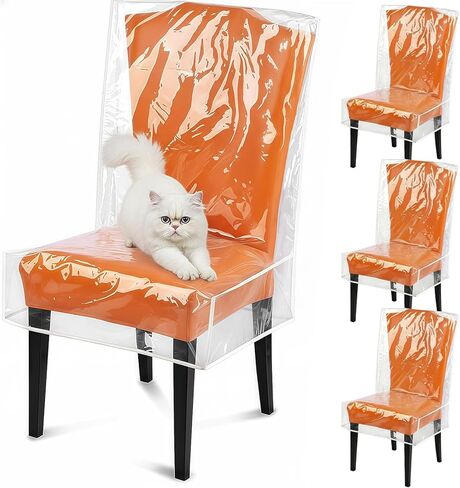 4 قطع من أغطية كراسي الطعام البلاستيكية الشفافة مع مساند الظهر - واقيات كراسي PVC سميكة مقاومة للماء، أغطية مقاعد لغرفة الطعام/المطبخ، واقيات ضد الماء والغبار وشعر الحيوانات الأليفة والخدوش المخالب in Kuwait