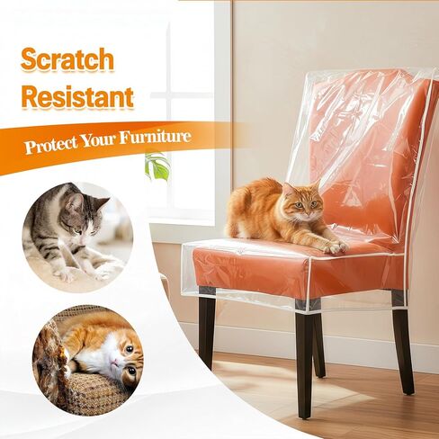 4 قطع من أغطية كراسي الطعام البلاستيكية الشفافة مع مساند الظهر - واقيات كراسي PVC سميكة مقاومة للماء، أغطية مقاعد لغرفة الطعام/المطبخ، واقيات ضد الماء والغبار وشعر الحيوانات الأليفة والخدوش المخالب in Kuwait