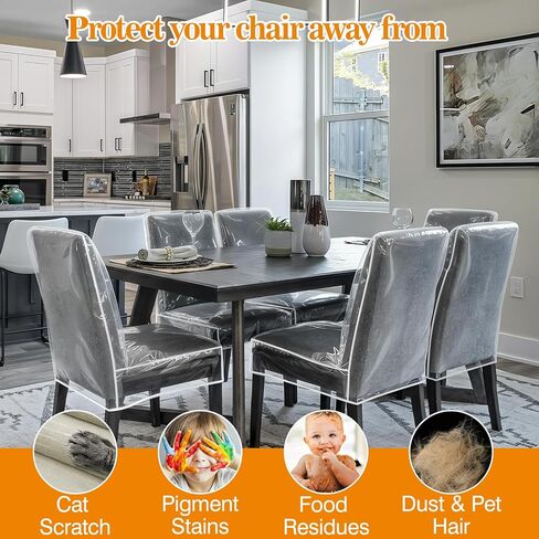 4 قطع من أغطية كراسي الطعام البلاستيكية الشفافة مع مساند الظهر - واقيات كراسي PVC سميكة مقاومة للماء، أغطية مقاعد لغرفة الطعام/المطبخ، واقيات ضد الماء والغبار وشعر الحيوانات الأليفة والخدوش المخالب in Kuwait