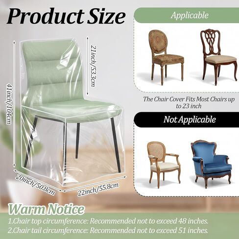 6 Pack Chair Covers for Dining Chairs, Plastic Chair Covers Clear Waterproof Seat Protectors, Keep Your Chair Away from Water Dust Stain and Pet Claws - 21" L x 20" W x 22" H in Saudi Arabia