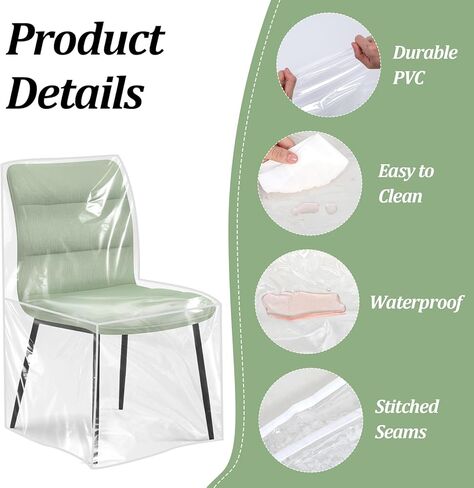 6 Pack Chair Covers for Dining Chairs, Plastic Chair Covers Clear Waterproof Seat Protectors, Keep Your Chair Away from Water Dust Stain and Pet Claws - 21" L x 20" W x 22" H in Saudi Arabia