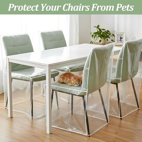 6 Pack Chair Covers for Dining Chairs, Plastic Chair Covers Clear Waterproof Seat Protectors, Keep Your Chair Away from Water Dust Stain and Pet Claws - 21" L x 20" W x 22" H in Saudi Arabia