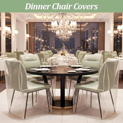 6 Pack Chair Covers for Dining Chairs, Plastic Chair Covers Clear Waterproof Seat Protectors, Keep Your Chair Away from Water Dust Stain and Pet Claws - 21" L x 20" W x 22" H in Saudi Arabia