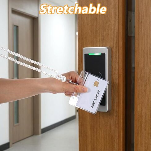 حبل اللؤلؤ الأبيض للنساء، حامل شارة الهوية من اللؤلؤ الصناعي الأكريليك مع فتحات للبطاقات، حامل حبل للمعلم خفيف الوزن 23 بوصة لبطاقات الهوية وبطاقة الاسم والمفاتيح in Kuwait