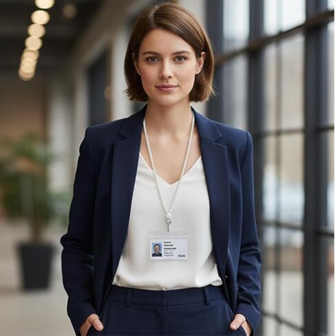 حبل اللؤلؤ الأبيض للنساء، حامل شارة الهوية من اللؤلؤ الصناعي الأكريليك مع فتحات للبطاقات، حامل حبل للمعلم خفيف الوزن 23 بوصة لبطاقات الهوية وبطاقة الاسم والمفاتيح in Kuwait