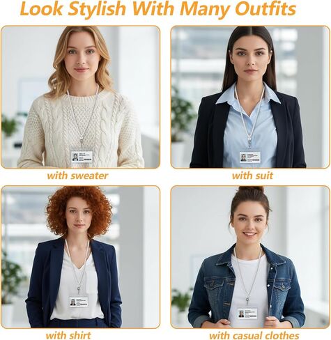 حبل اللؤلؤ الأبيض للنساء، حامل شارة الهوية من اللؤلؤ الصناعي الأكريليك مع فتحات للبطاقات، حامل حبل للمعلم خفيف الوزن 23 بوصة لبطاقات الهوية وبطاقة الاسم والمفاتيح in Kuwait