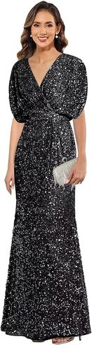 Sparkly Sequin Mother of The Bride Dresses Long Mermaid V Neck Evening Formal Dress in Saudi Arabia