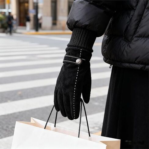 قفازات شتوية رجالية من الجلد السويدي مع أساور محبوكة دافئة، حزام زر آمن للطقس البارد في الهواء الطلق in Saudi Arabia