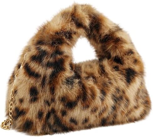 Faux Fur Hobo Handbag Shoulder Bag for Women Trendy Furry Crossbody Purse with Long Chain in Saudi Arabia