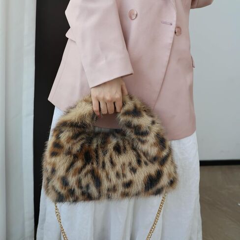 Faux Fur Hobo Handbag Shoulder Bag for Women Trendy Furry Crossbody Purse with Long Chain in Saudi Arabia
