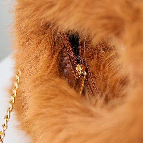 Faux Fur Hobo Handbag Shoulder Bag for Women Trendy Furry Crossbody Purse with Long Chain in Saudi Arabia