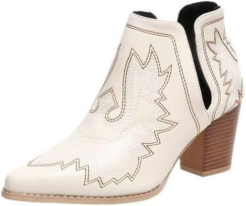 أحذية الكاحل النسائية بكعب مكتنز حذاء الكاحل بمقدمة مدببة وكعب عالٍ قصير أحذية غربية للحفلات والمواعدة والموضة in Kuwait