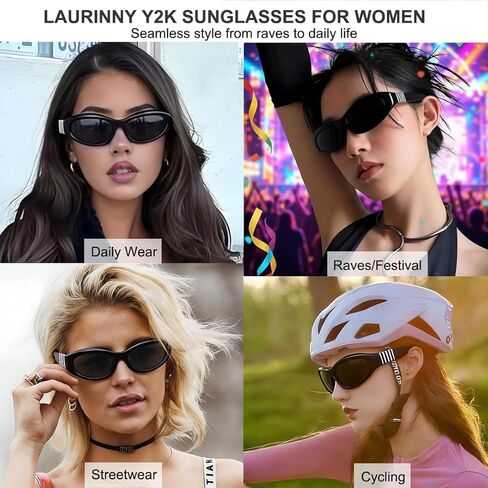 نظارات شمسية Y2K Rave للنساء ملفوفة حول إطار سميك بيضاوي، ظلال مستقبلية فاخرة للحماية من الأشعة فوق البنفسجية 400 in Kuwait