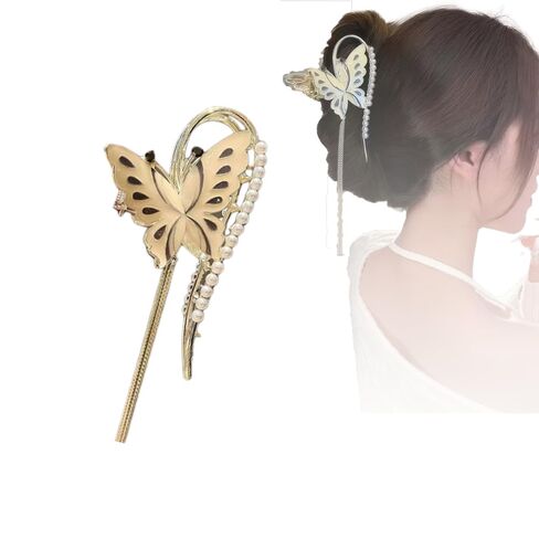 الذهب فراشة مخلب الشعر مقاطع اللؤلؤ سلسلة شرابة حجر الراين فراشة زهرة مقاطع الشعر شرابة نونسليب المشابك إكسسوارات الشعر للنساء والفتيات. مقاطع مخلب للشعر الكثيف in Saudi Arabia