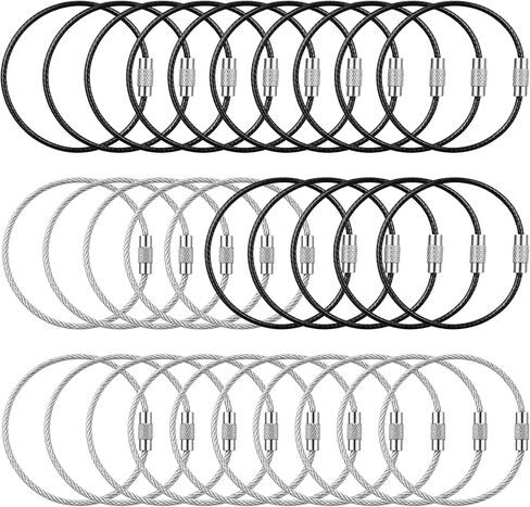 30PCS Wire Keychain Cable, 6 inch Stainless Steel Cables Key Rings, Extendable Wire Keychain Cable, 1.5mm Thick Key Ring Loops Holder for Luggage Tag Loops, ID Keepers, Black & White in Saudi Arabia