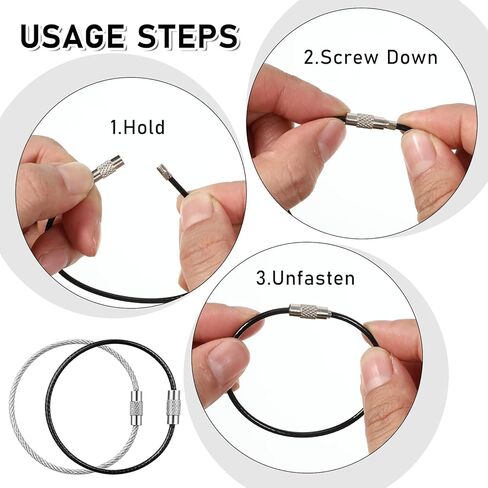 30PCS Wire Keychain Cable, 6 inch Stainless Steel Cables Key Rings, Extendable Wire Keychain Cable, 1.5mm Thick Key Ring Loops Holder for Luggage Tag Loops, ID Keepers, Black & White in Saudi Arabia