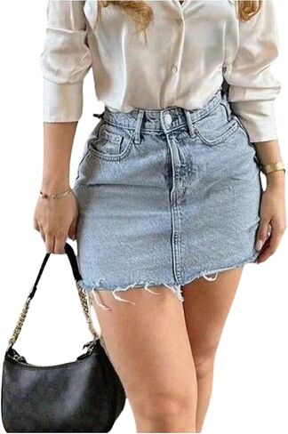 تنورة قصيرة نسائية من Milumia بخصر عالٍ من قماش الدنيم Y2k بحاشية خام Bodycon للخروج تنانير جينز قصيرة in Kuwait