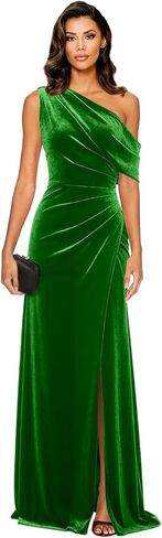 One Shoulder Velvet Bridesmaid Dresses with Slit Long Mermaid Pleated Empire Waist Formal Evening Prom Gowns in Kuwait