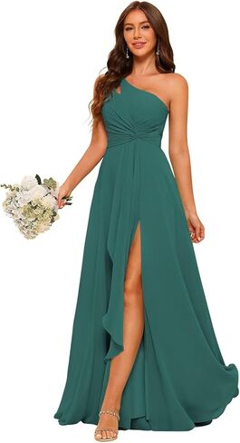 YOFF فستان وصيفة العروس بكتف واحد مع فتحة 2026 A Line فساتين الحفلات الرسمية الشيفون YO001 in Kuwait