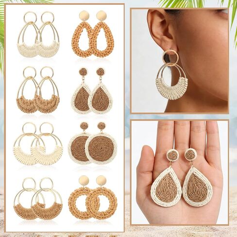 10 Pcs Beach Accessories Set Foldable Straw Hat Mesh Tote Bag Rattan Earrings Vacation Essentials Summer Boho Outfit Women Travel Essentials in Saudi Arabia