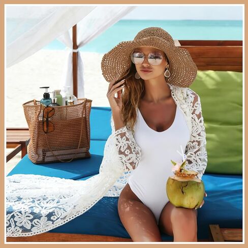 10 Pcs Beach Accessories Set Foldable Straw Hat Mesh Tote Bag Rattan Earrings Vacation Essentials Summer Boho Outfit Women Travel Essentials in Saudi Arabia
