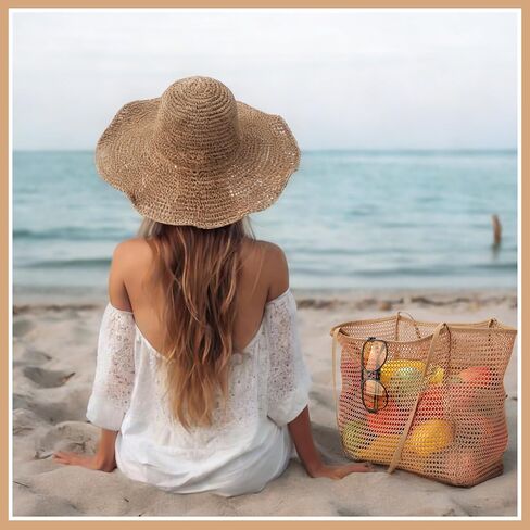 10 Pcs Beach Accessories Set Foldable Straw Hat Mesh Tote Bag Rattan Earrings Vacation Essentials Summer Boho Outfit Women Travel Essentials in Saudi Arabia