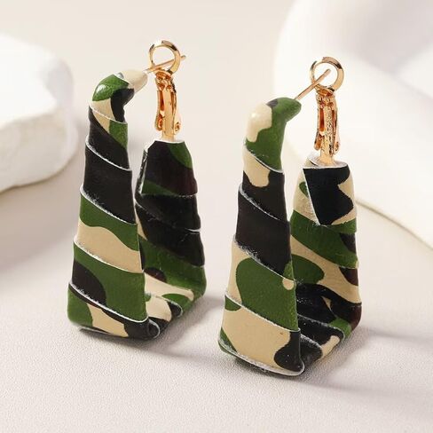 Camo Bracelet Earrings Jewelry Set for Women Boho Camouflage Faux Leather Cuff Bangle Wrap Bracelets Hoop Earrings Costume Accessories in Saudi Arabia
