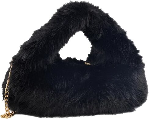حقيبة يد هوبو من الفرو الصناعي للنساء، محفظة كروس عصرية من الفرو مع سلسلة طويلة in Kuwait