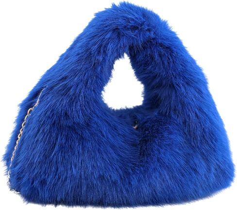 Faux Fur Hobo Handbag Shoulder Bag for Women Trendy Furry Crossbody Purse with Long Chain in Saudi Arabia
