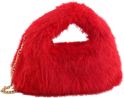 Faux Fur Hobo Handbag Shoulder Bag for Women Trendy Furry Crossbody Purse with Long Chain in Saudi Arabia