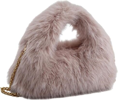 Faux Fur Hobo Handbag Shoulder Bag for Women Trendy Furry Crossbody Purse with Long Chain in Saudi Arabia