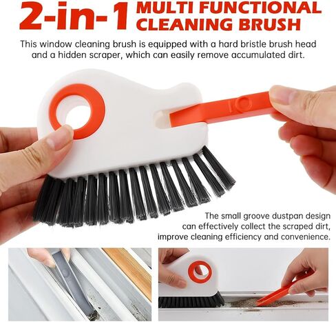 2Pcs Window Track Cleaner with Hard Bristle Brush & Scraper, 2-in-1 Groove Cleaning Tool for Sliding Door Tracks, Window Sills, and Seal Crevices in Kuwait