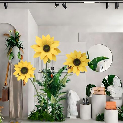 PUIBTOIV 3 قطع عباد الشمس الاصطناعية العملاقة، زخارف زهور كبيرة لحفلات أعياد الميلاد والحدائق والفنادق والمكاتب وديكور المزرعة المنزلية وحفلات الزفاف والمعارض الفنية والمتاجر (أصفر) in Kuwait