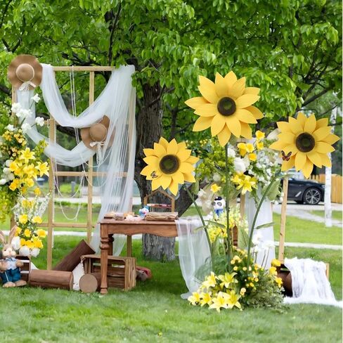 PUIBTOIV 3 قطع عباد الشمس الاصطناعية العملاقة، زخارف زهور كبيرة لحفلات أعياد الميلاد والحدائق والفنادق والمكاتب وديكور المزرعة المنزلية وحفلات الزفاف والمعارض الفنية والمتاجر (أصفر) in Kuwait