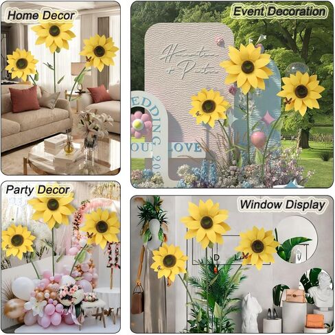 PUIBTOIV 3 قطع عباد الشمس الاصطناعية العملاقة، زخارف زهور كبيرة لحفلات أعياد الميلاد والحدائق والفنادق والمكاتب وديكور المزرعة المنزلية وحفلات الزفاف والمعارض الفنية والمتاجر (أصفر) in Kuwait