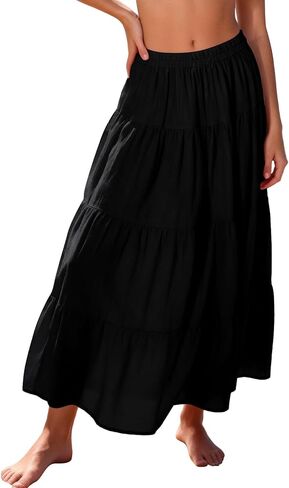 Flygo Flowy Maxi Skirts for Women Summer Tiered Boho A Line Skirt Pleated High Elastic Waisted Flared Ruffle Long Skirts in Saudi Arabia