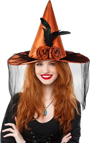 Landisun Halloween Women Witch Hat witches hats for women Adult Wicked One Side Veils (Half Veil) Costume Cosplay Party Girl in Kuwait