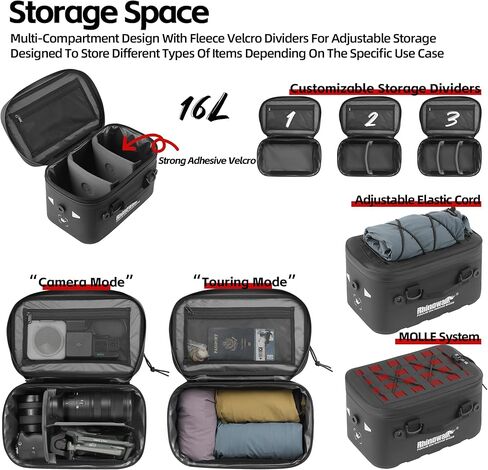 Rhinowalk Motorcycle Top Case Expantion Tail Seat Bag 16L Waterproof Dual-Use Saddle Bag with Quick-Release Straps Camera Drone Storag Thermal Insulation in Saudi Arabia