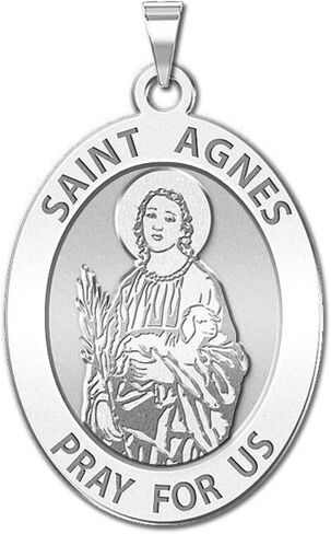 PicturesOnGold.com Saint Agnes of Rome Oval Religious Medal - 14K Yellow or White Gold, or Sterling Silver in Saudi Arabia